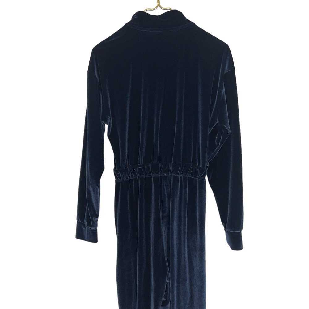 Fabletics Velour Wide-leg Jumpsuit Womens Sz Small Navy Blue Zip Cozy - Picture 8 of 12
